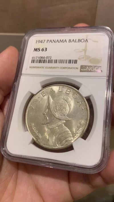 《竞宝斋》第169场-周日，周一2场 (全场包邮) NGC MS63  巴拿马1947年 牛仔美女 1巴尔波阿 大银币 淡彩包浆 暴涨系列