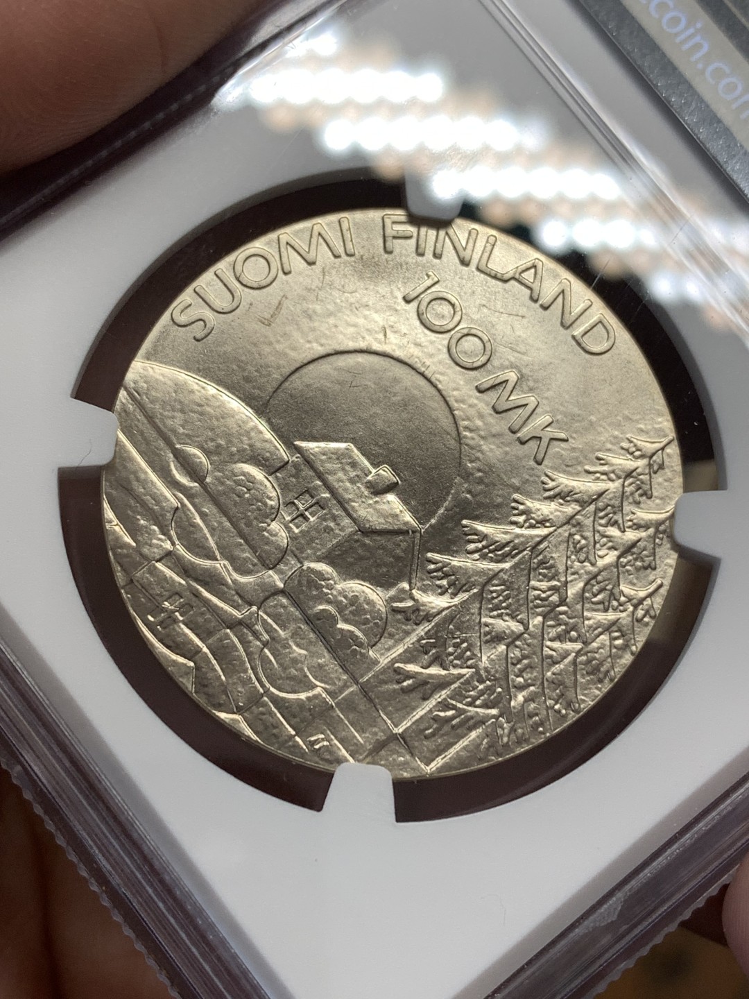 《竞宝斋》第169场-周日，周一2场 (全场包邮) NGC MS67 芬兰1990苏芬战争50年银币 100马克 克劳斯获奖币