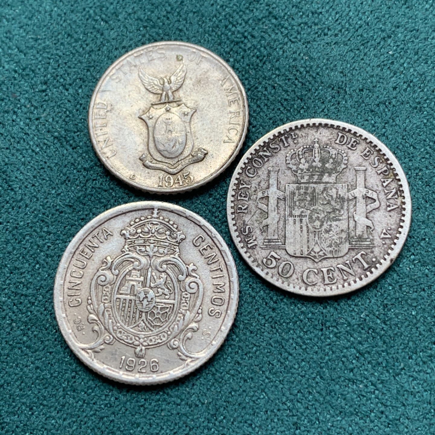 《竞宝斋》第169场-周日，周一2场 (全场包邮) 银币3枚一组 阿方索十三世 50分银币2枚+美占菲律宾 打铁10分银币一枚