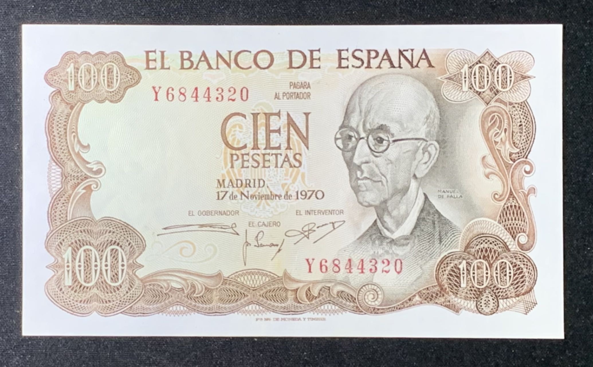 紫瑗钱币——第274期拍卖—纸币场 西班牙 1970(1974)年 曼努埃尔·德法拉 100比塞塔 UNC