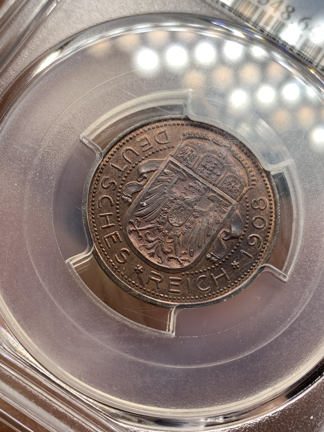 《竞宝斋》第169场-周日，周一2场 (全场包邮) PCGS-MS64 德国1908年 25芬尼 铜样币 少见品种