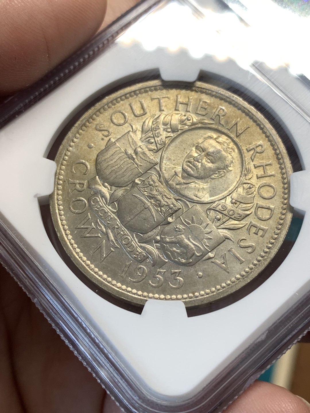 《竞宝斋》第169场-周日，周一2场 (全场包邮) NGC-MS63 南罗德西亚1953年 1克朗大银币 粉光好品