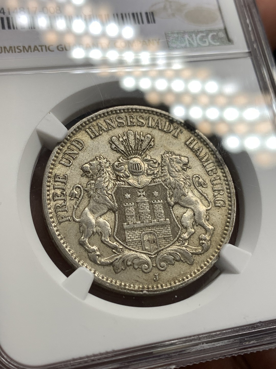 《竞宝斋》第169场-周日，周一2场 (全场包邮) NGC-AU58 德国 1912J 汉堡自由市 3马克银币