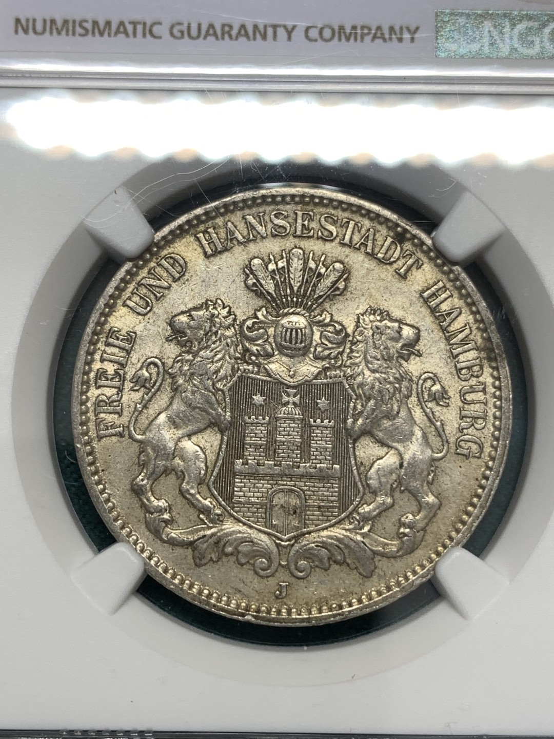 《竞宝斋》第169场-周日，周一2场 (全场包邮) NGC-AU58 德国 1912J 汉堡自由市 3马克银币