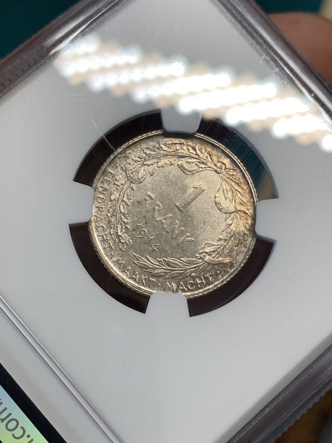 《竞宝斋》第169场-周日，周一2场 (全场包邮) NGC-MS64 比利时1914年 埃尔佩托 1法郎银币 淡彩好品