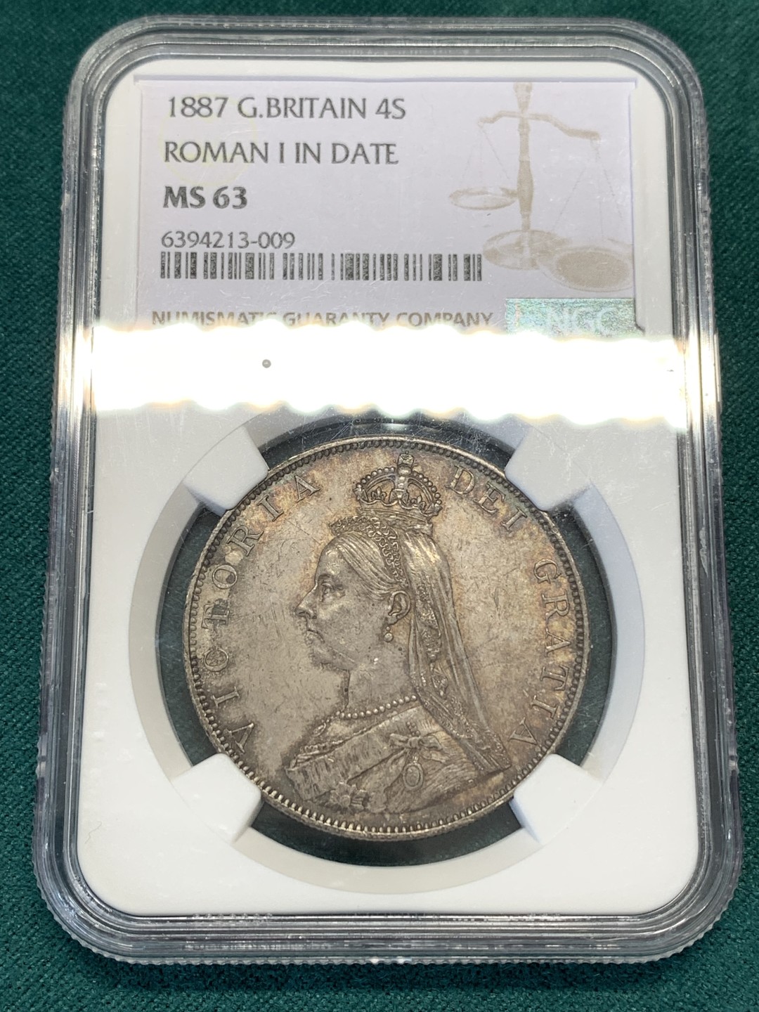 《竞宝斋》第169场-周日，周一2场 (全场包邮) NGC-MS63 英国1887年老维高冠双弗洛林大银币 包浆醇厚美丽 罗马1版本少见