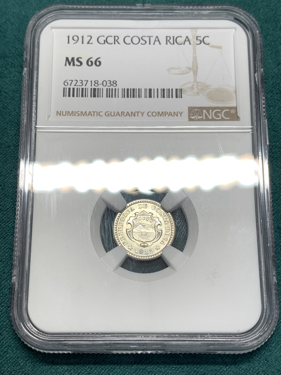 《竞宝斋》第169场-周日，周一2场 (全场包邮) NGC MS66 哥斯达黎加1912GCR 5分银币