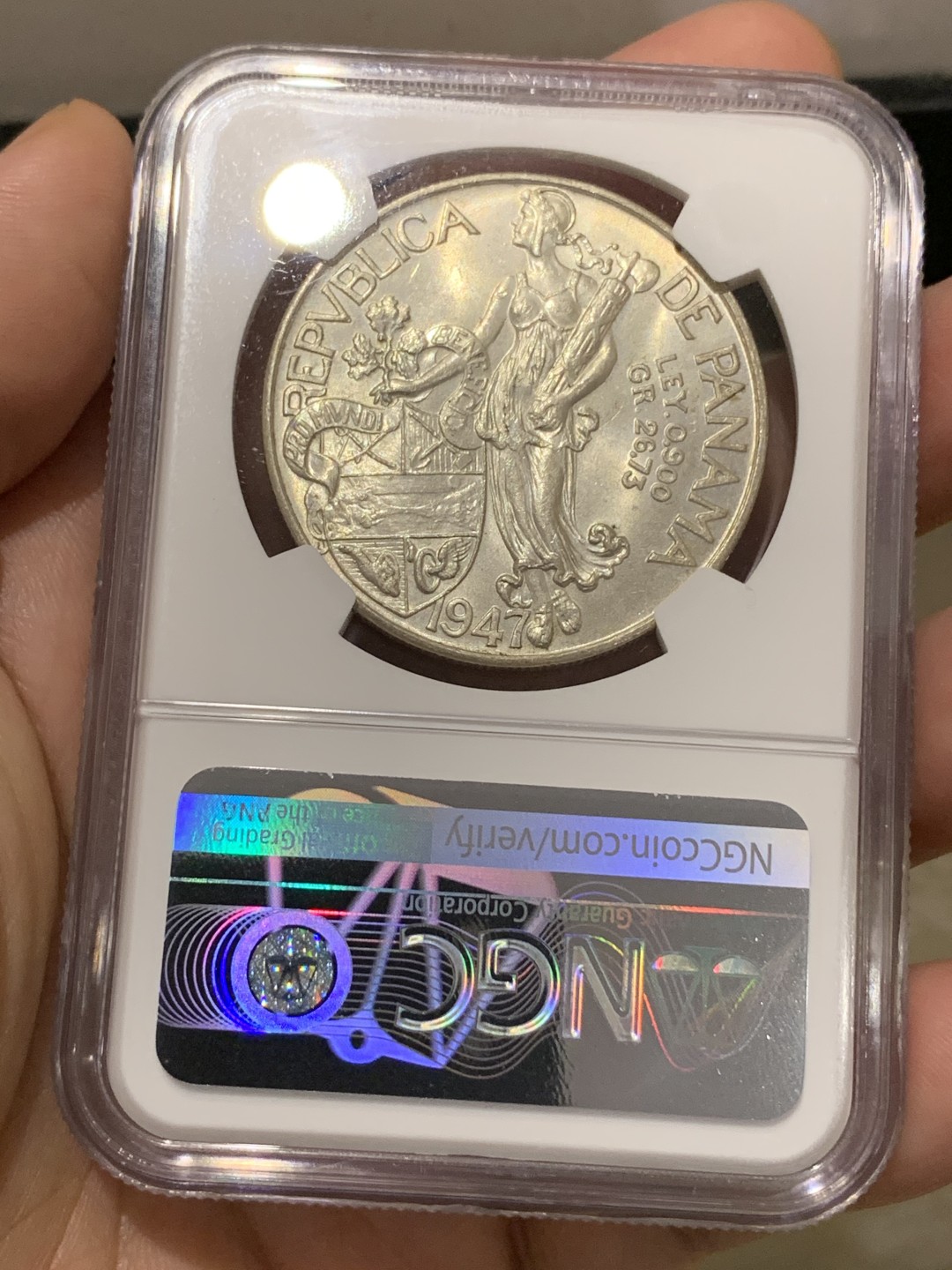 《竞宝斋》第169场-周日，周一2场 (全场包邮) NGC MS63  巴拿马1947年 牛仔美女 1巴尔波阿 大银币 淡彩包浆 暴涨系列