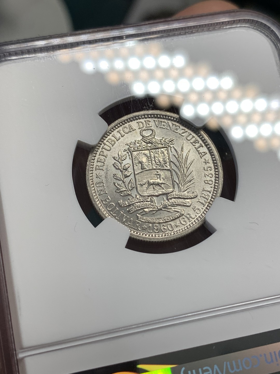 《竞宝斋》第169场-周日，周一2场 (全场包邮) NGC-MS62 委内瑞拉1954年 1玻利瓦尔银币 原光好品