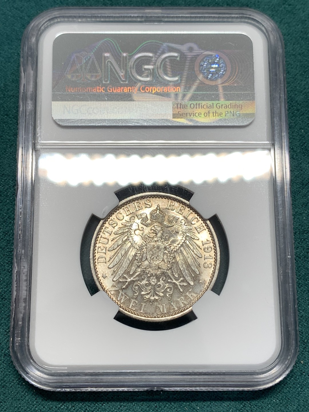 《竞宝斋》第169场-周日，周一2场 (全场包邮) NGC-MS63 德国 1913年 普鲁士 军装 2马克 银币 好彩