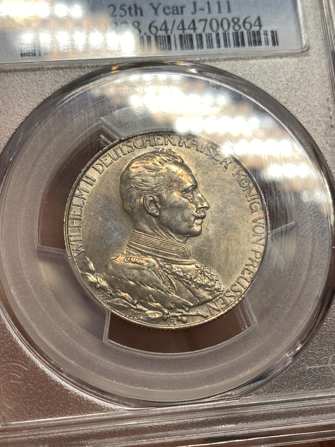 《竞宝斋》第169场-周日，周一2场 (全场包邮) PCGS-MS64 德国 1913年 普鲁士 军装 2马克 银币 好彩