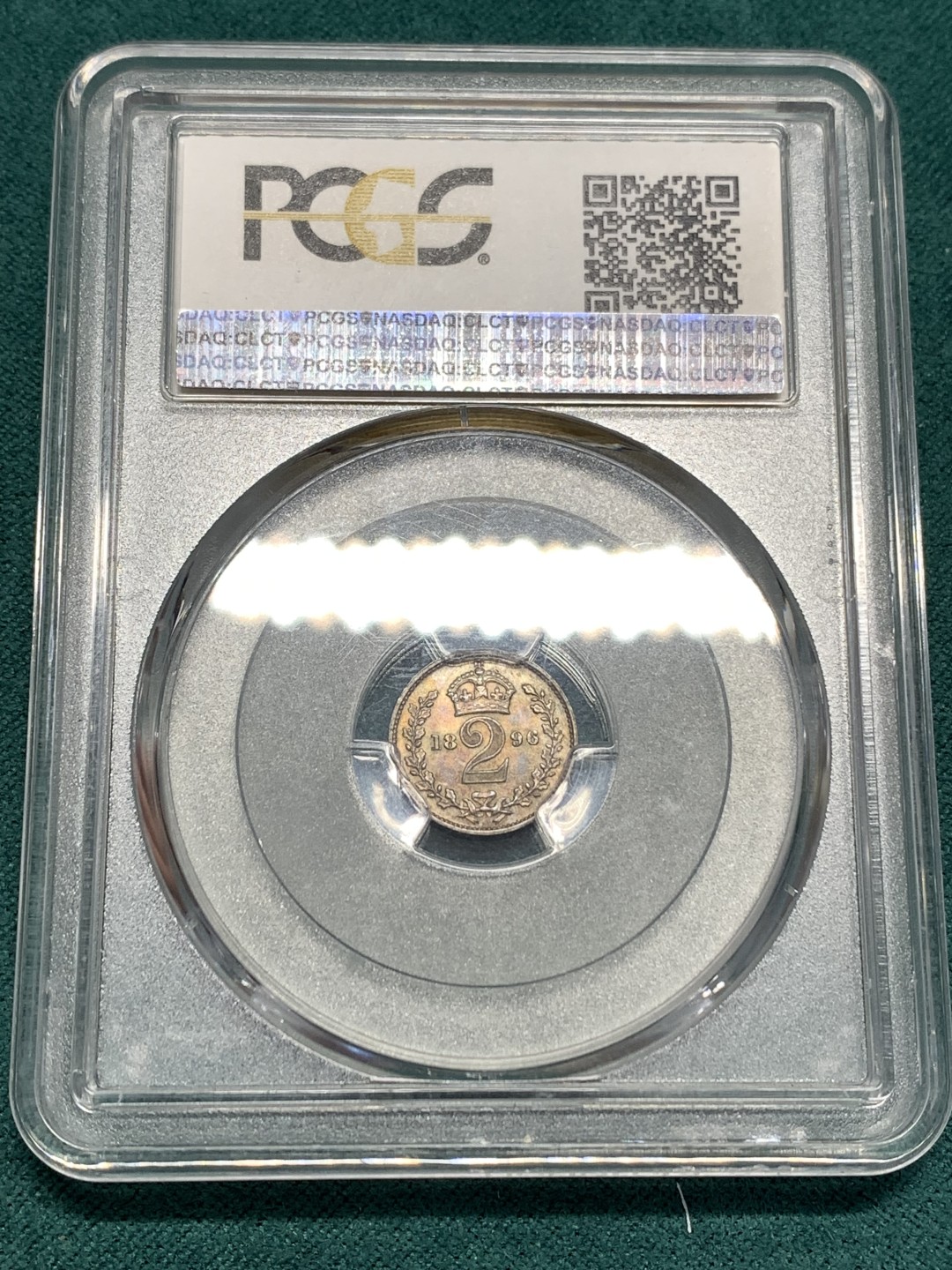 《竞宝斋》第169场-周日，周一2场 (全场包邮) PCGS PL66 英国1896年2便士银币 濯足币2D，发行量11000枚，深五彩包浆，P仅3枚更高