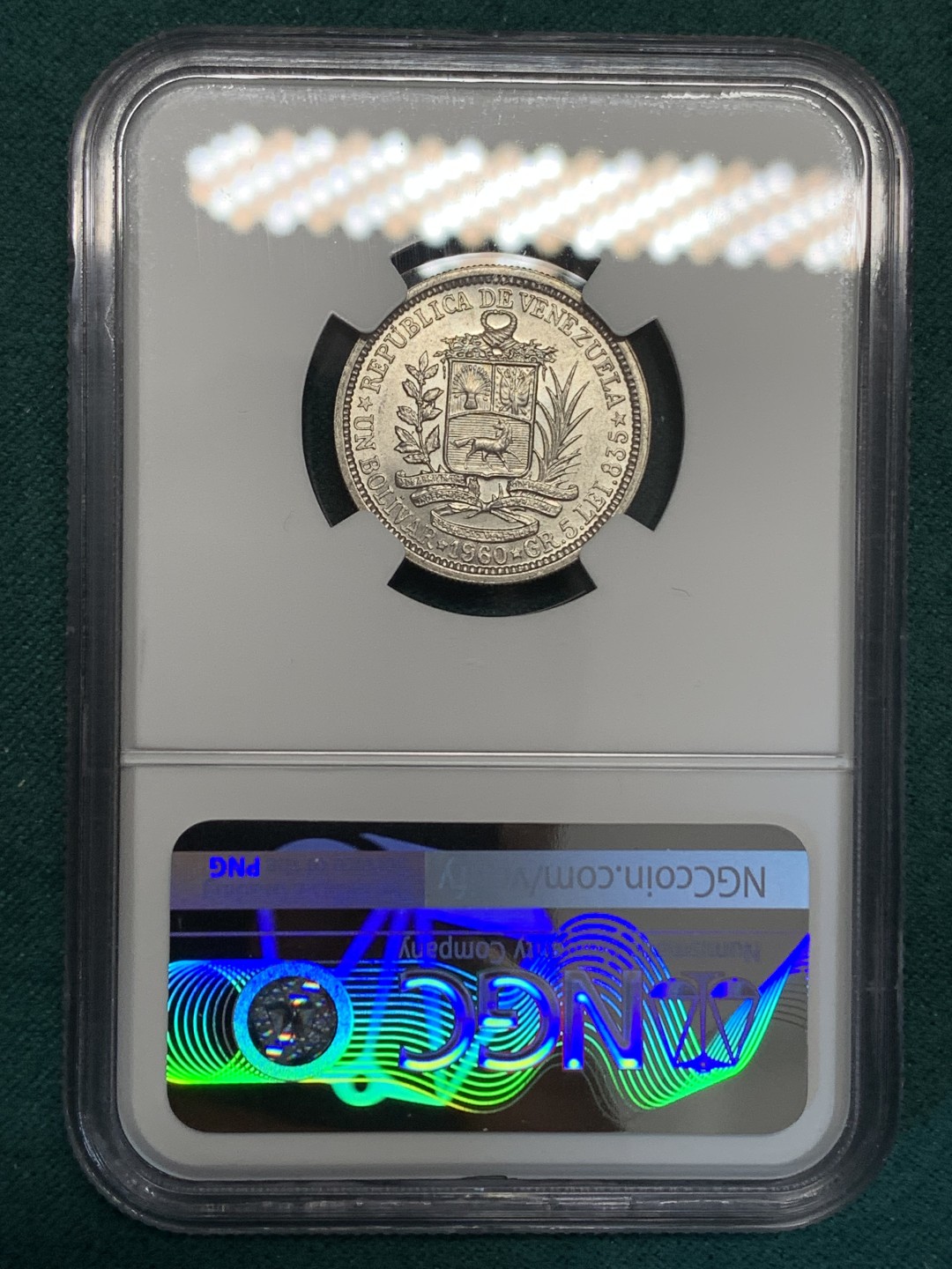 《竞宝斋》第169场-周日，周一2场 (全场包邮) NGC-MS62 委内瑞拉1954年 1玻利瓦尔银币 原光好品