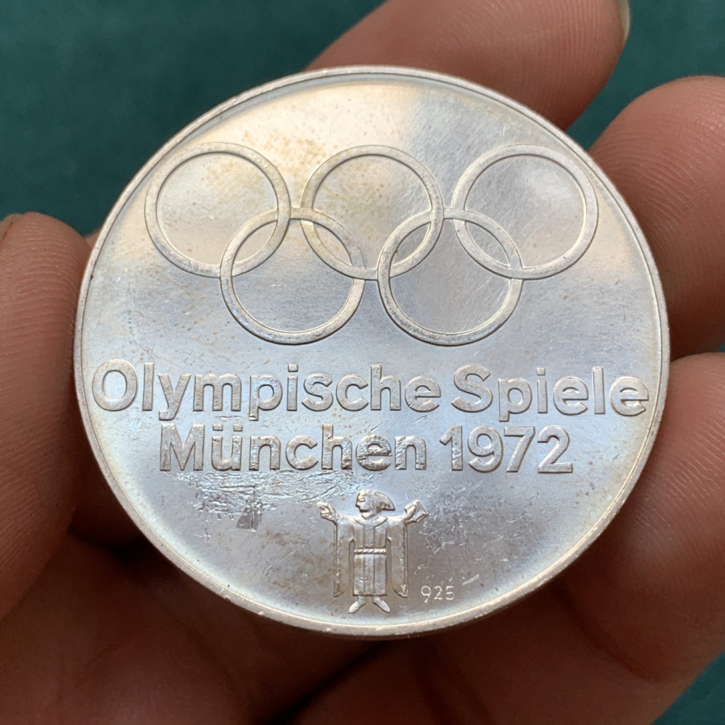 《竞宝斋》第169场-周日，周一2场 (全场包邮) 1972年 德国 慕尼黑 夏季奥林匹克运动会 银质奖牌 28.18克 40mm直径 925银 非常少
