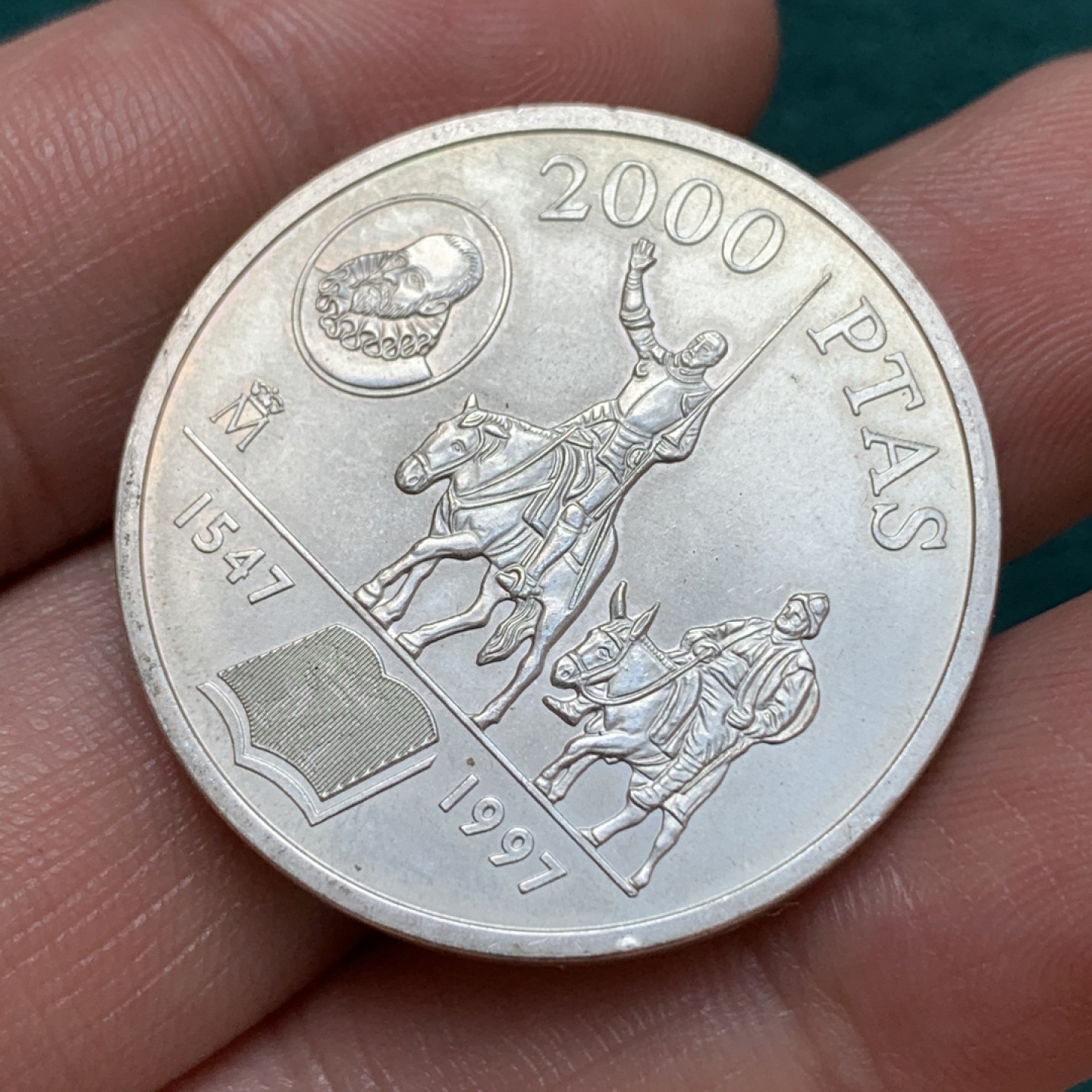 《竞宝斋》第169场-周日，周一2场 (全场包邮) 西班牙1997年 唐吉歌德 2000比塞塔 18克大银币 925银