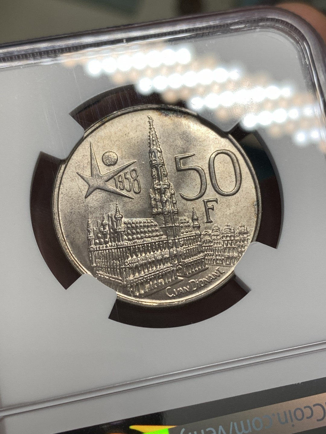 《竞宝斋》第169场-周日，周一2场 (全场包邮) NGC MS65 比利时 1958年 世博会景观  50法郎银币