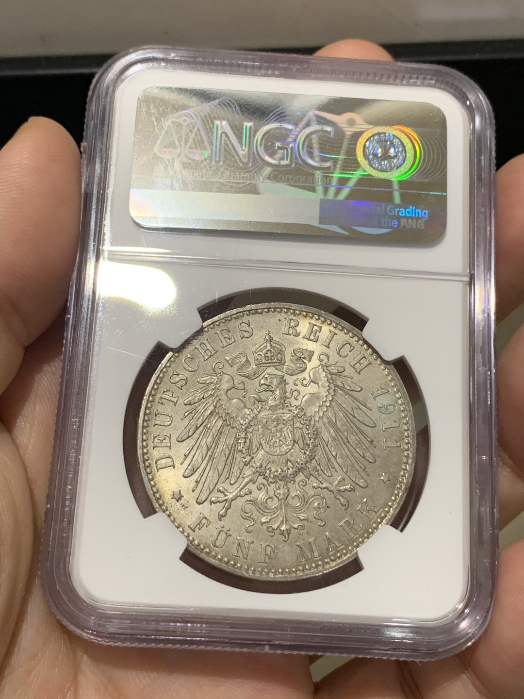 《竞宝斋》第169场-周日，周一2场 (全场包邮) NGC-MS62 德国 巴伐利亚 1911年 摄政王利奥波德 90大寿纪念 5马克银币 状态好