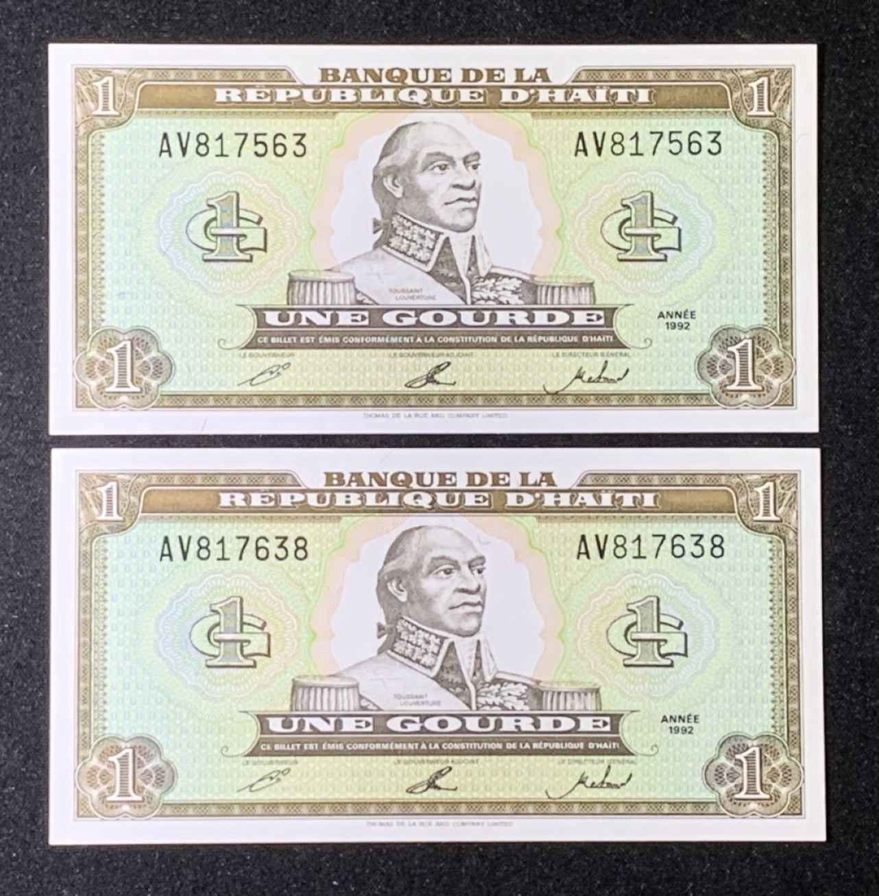 紫瑗钱币——第274期拍卖—纸币场 海地 1992年 1古德 2枚一组 UNC