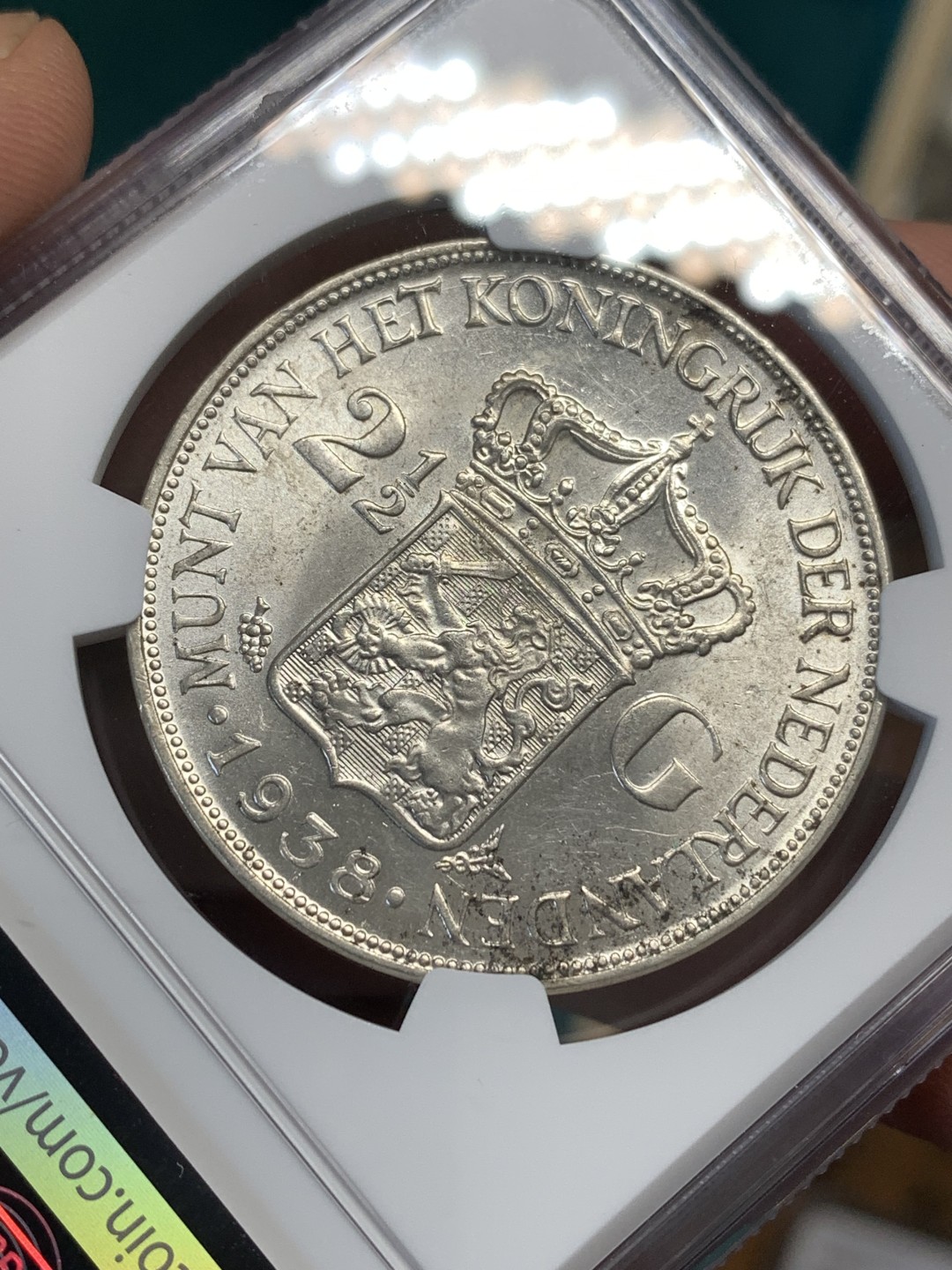 《竞宝斋》第169场-周日，周一2场 (全场包邮) NGC-MS61 荷兰1938年 威廉米娜女王 2.5盾 原光好品