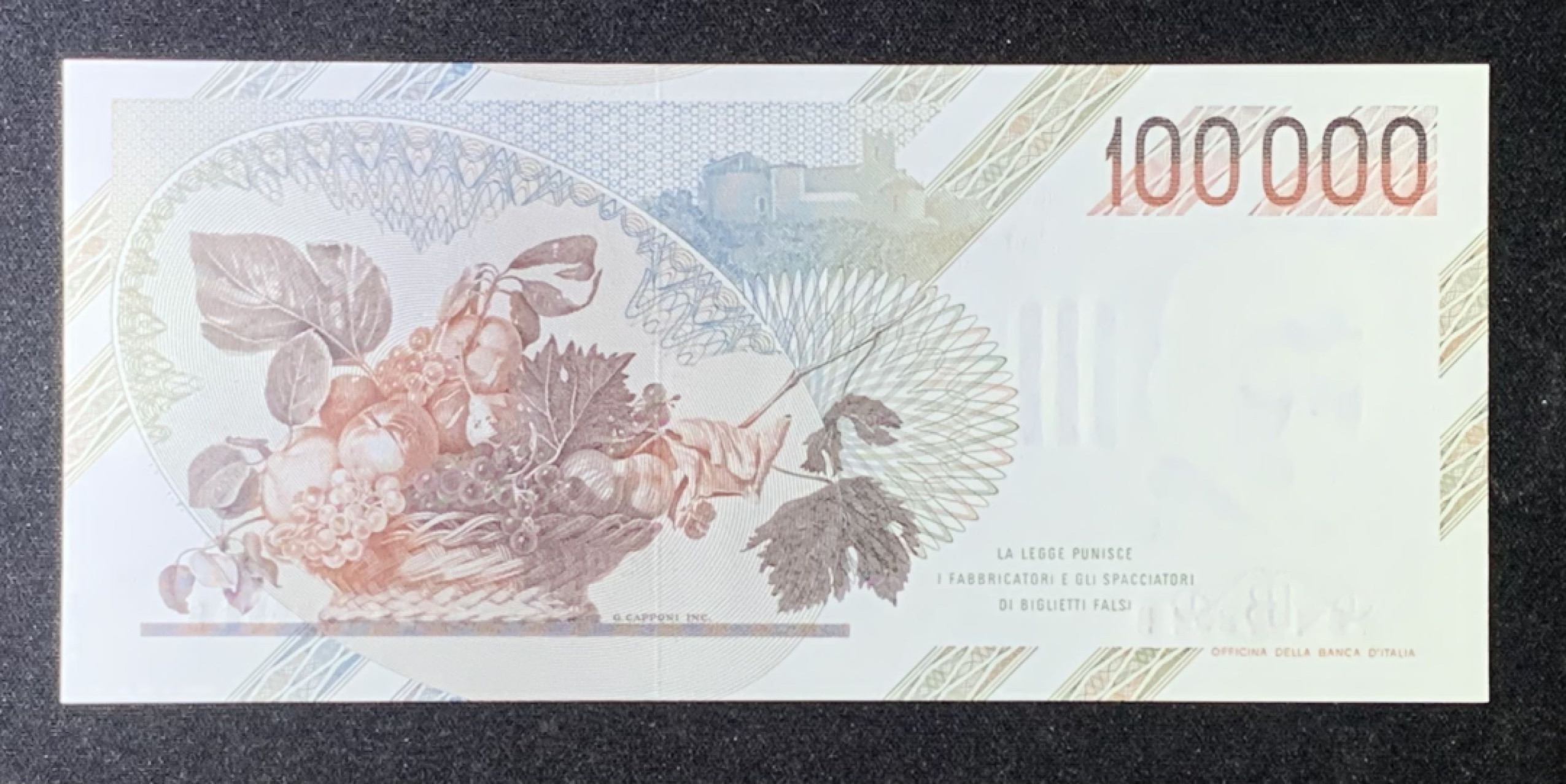 紫瑗钱币——第274期拍卖—纸币场 意大利 1983年 卡拉瓦乔 水果篮 初版 100000里拉 UNC