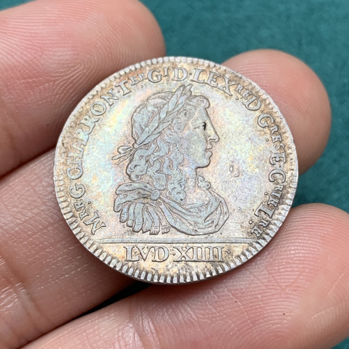 《竞宝斋》第169场-周日，周一2场 (全场包邮) 1660年 法国，路易十四青年头像，法兰西岛城镇，银质圆形代币