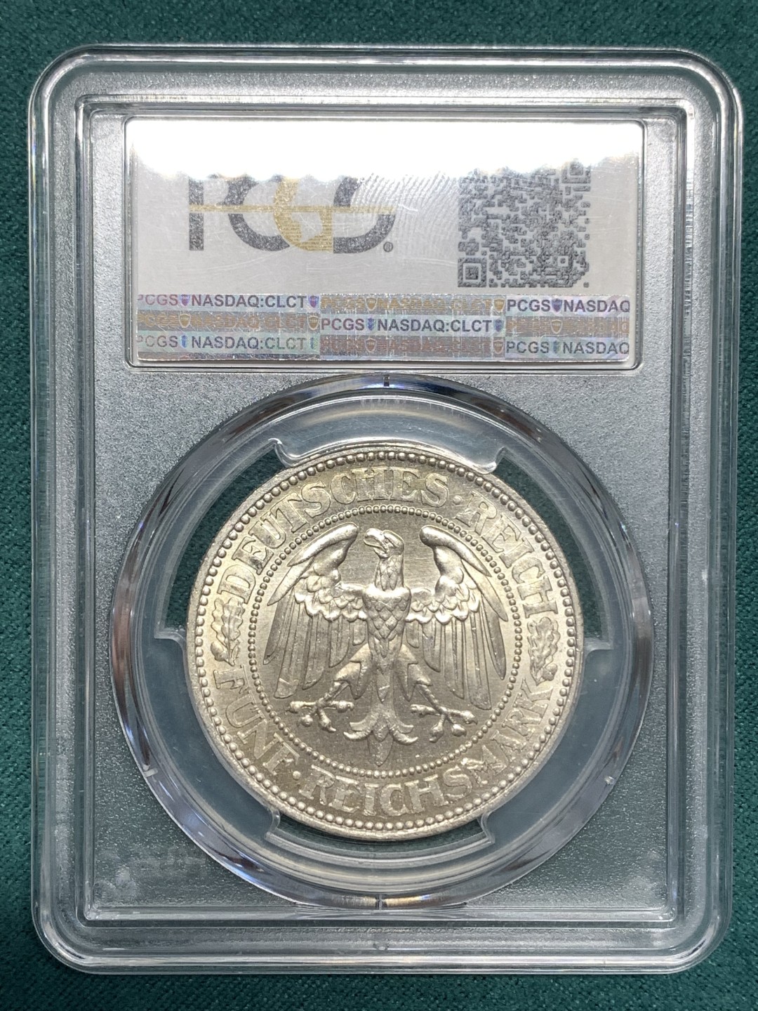 《竞宝斋》第169场-周日，周一2场 (全场包邮) PCGS-MS66 德国魏玛共和国1927年橡树5马克纪念银币 高分名誉品 一步到位终身收藏