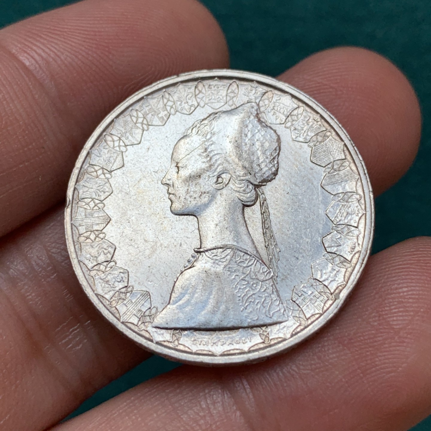 《竞宝斋》第169场-周日，周一2场 (全场包邮) 意大利 1960年 意大利 人妻帆船 500里拉银币 少见年份