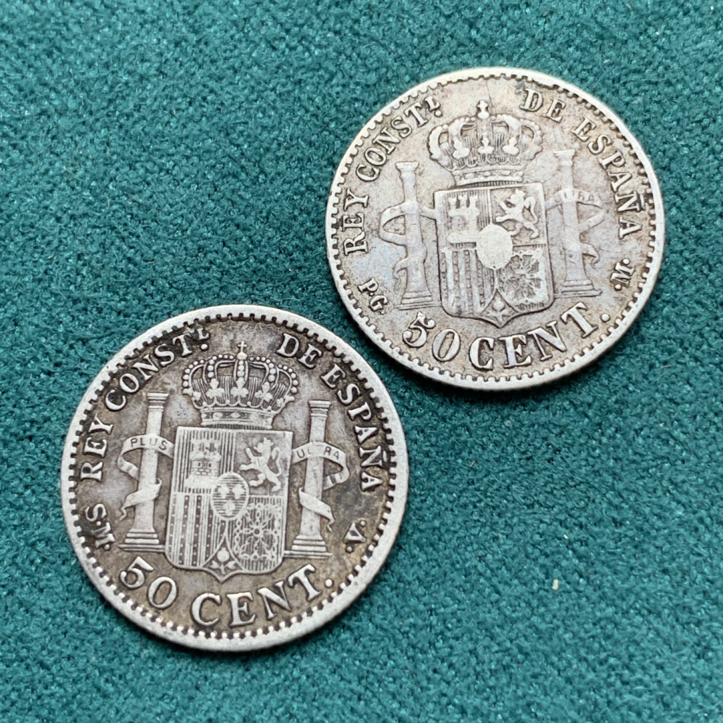 《竞宝斋》第169场-周日，周一2场 (全场包邮) 西班牙银币2枚一组 阿方索十三世 50分银币两个 小孩头+小光头