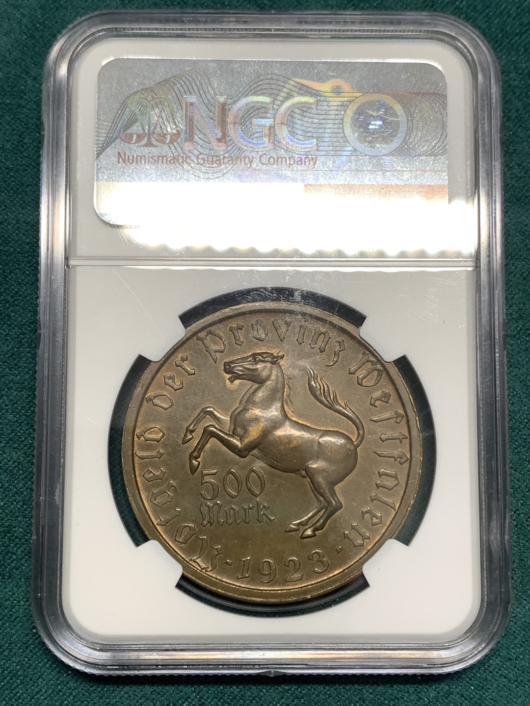 《竞宝斋》第169场-周日，周一2场 (全场包邮) NGC MS63BN 德国威斯特伐利亚1923年女头500马克大马币铜币