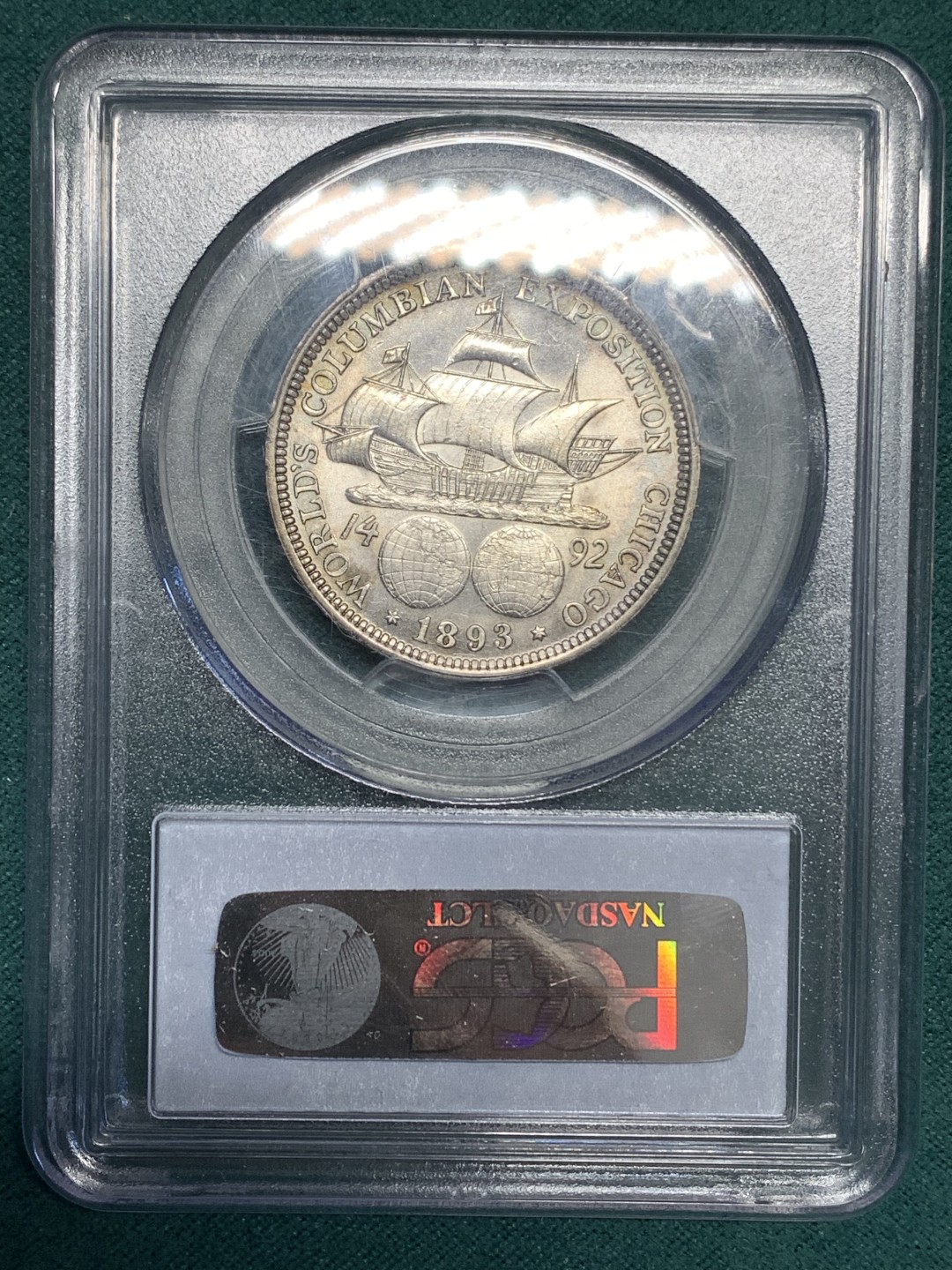 《竞宝斋》第169场-周日，周一2场 (全场包邮) PCGS-MS63 美国 1893年 哥伦布 50美分 半美元 带彩 老盒子严评