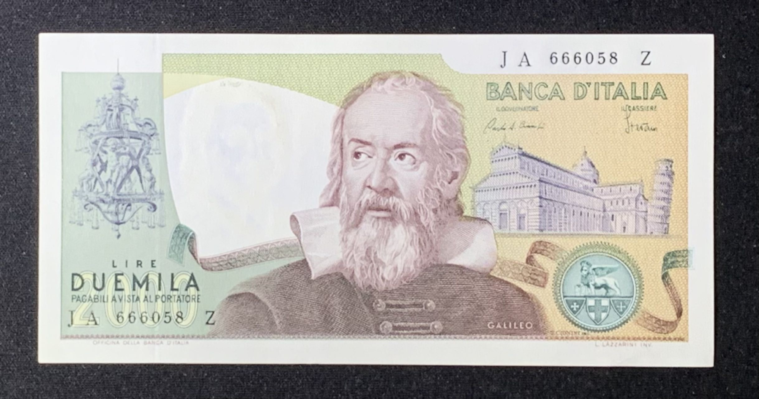 紫瑗钱币——第274期拍卖—纸币场 意大利 1973年 伽利略 2000里拉 好号 UNC