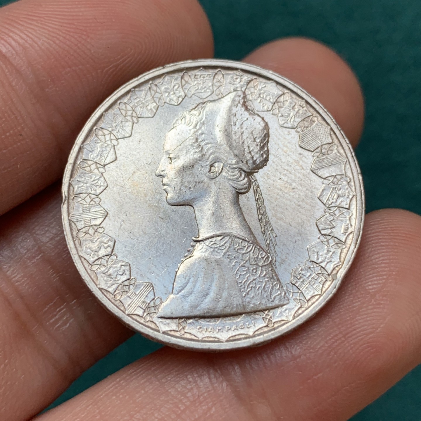 《竞宝斋》第169场-周日，周一2场 (全场包邮) 意大利 1960年 意大利 人妻帆船 500里拉银币 少见年份