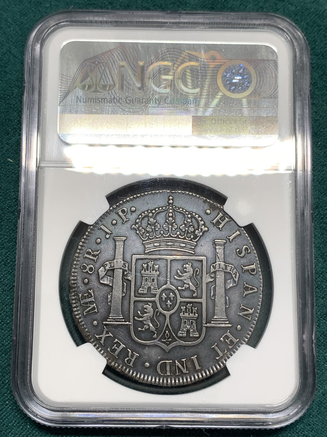 《竞宝斋》第169场-周日，周一2场 (全场包邮) NGC-AUD 秘鲁 1807年卡洛斯四世双柱银币 双面深打 细节很好