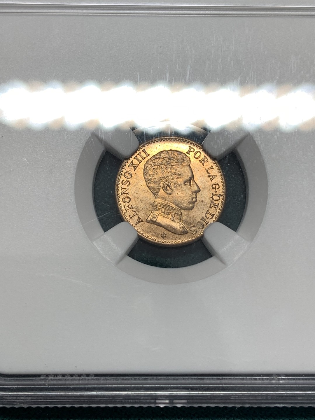 《竞宝斋》第169场-周日，周一2场 (全场包邮) NGC MS65RD 西班牙1906 阿方索十三世1分铜币 完美品相