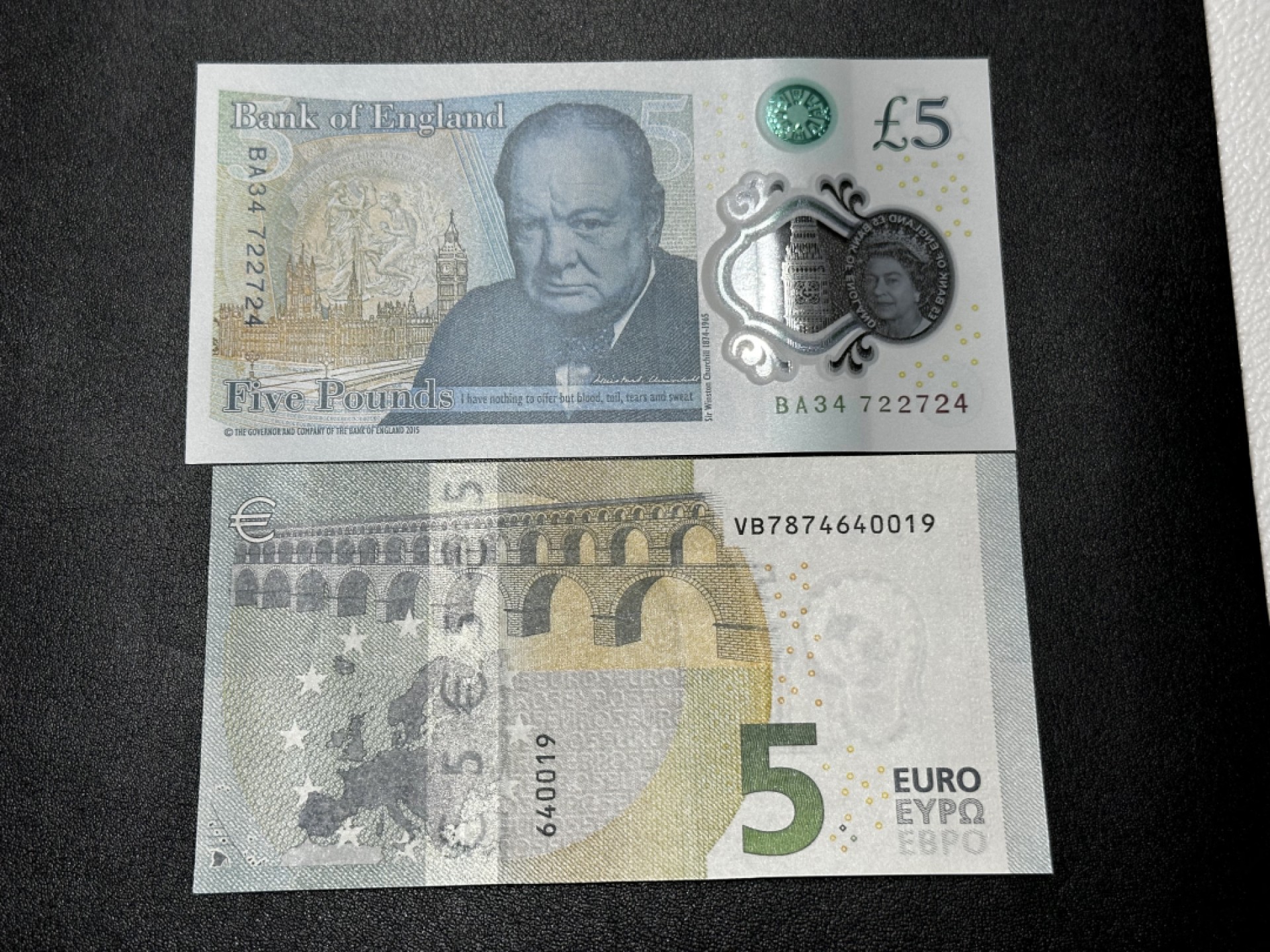 《外钞收藏家》第二百七十二期 英国塑料钞5镑+5欧元纸币 两张 全新UNC