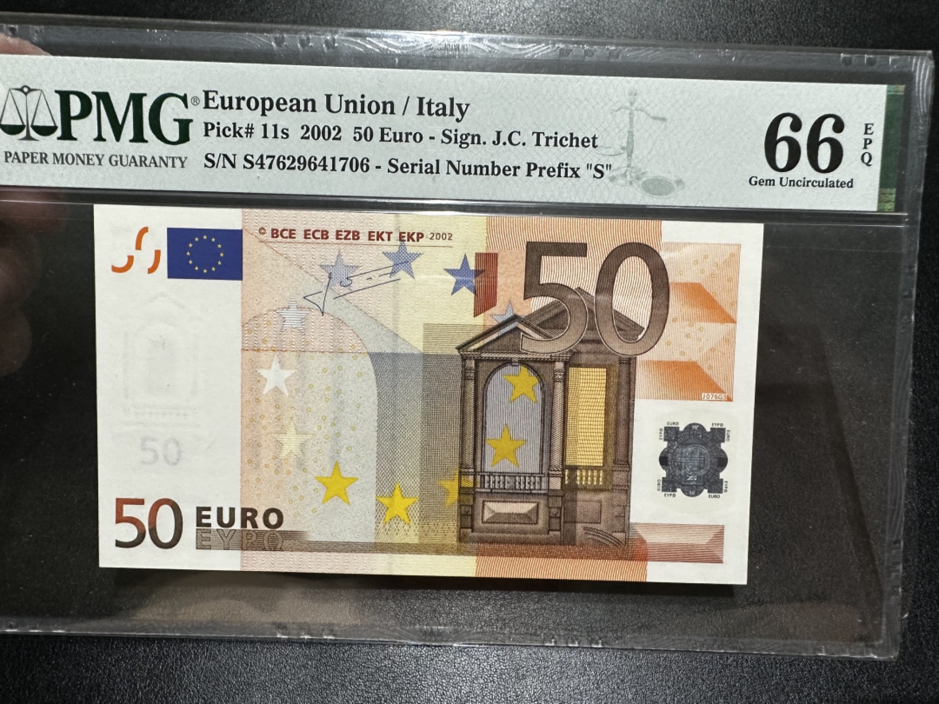 《外钞收藏家》第二百七十二期 2002年欧元50 二签 PMG66 意大利