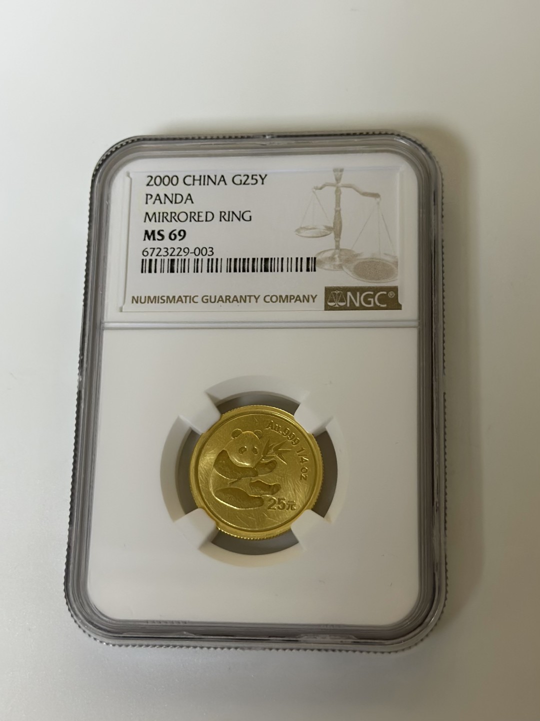 【金钰满堂钱币】拍卖第一期 希望大家多多捧场 2000年熊猫1/4盎司金币光圈版NGC评分MS69分