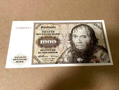 【Blue Auction】✨世界纸币精拍第328期——费迪南七世 - 【初版补号】德国 1960年1000马克 经典舍那 全新UNC 极致雕刻