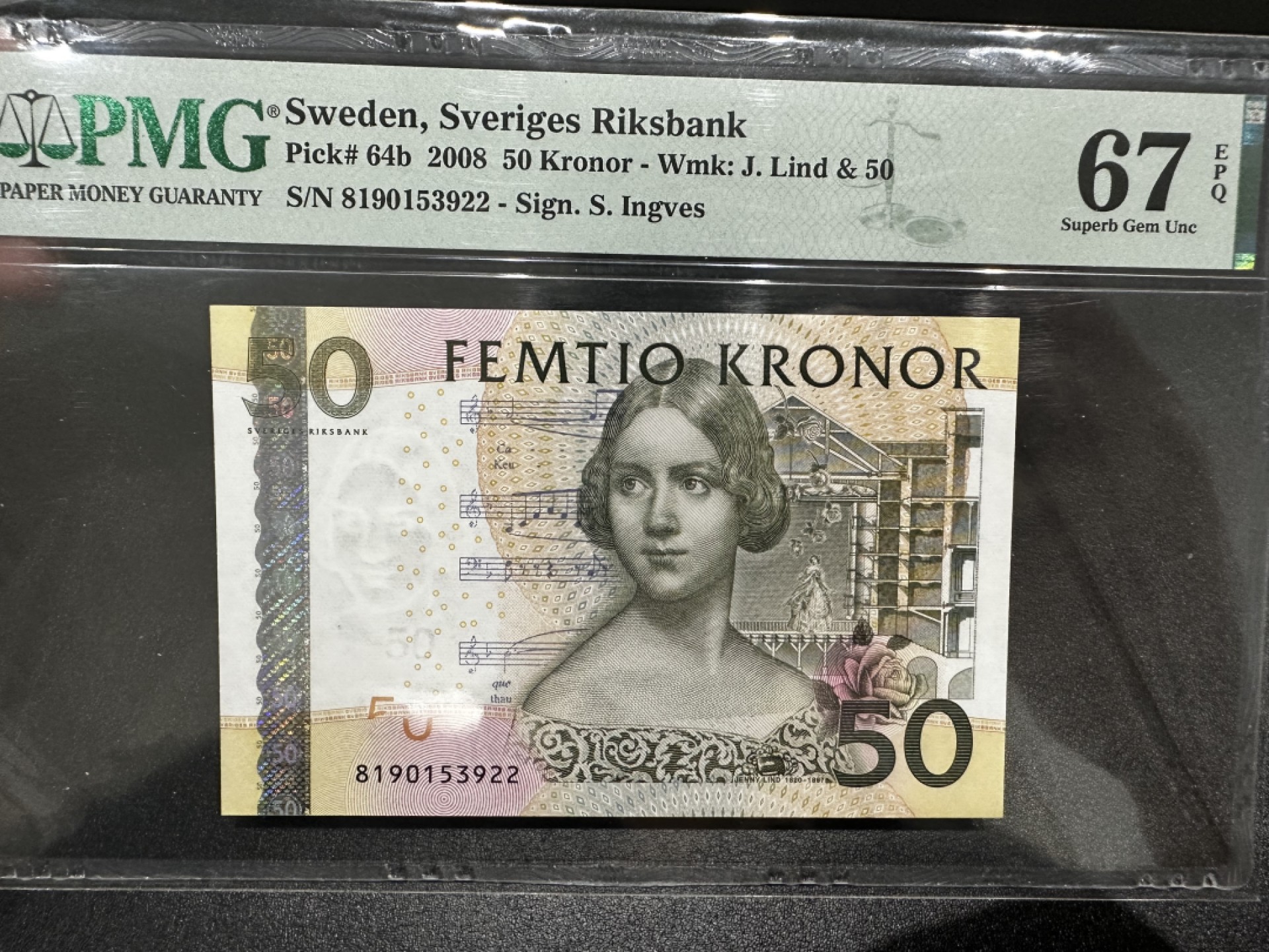 《外钞收藏家》第二百七十二期 2008年瑞典50克朗 PMG67 无47