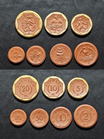 【德藏】世界币章拍卖第12期 - 1921年 德国 德紧 萨克森 陶瓷币一套7枚 原盒