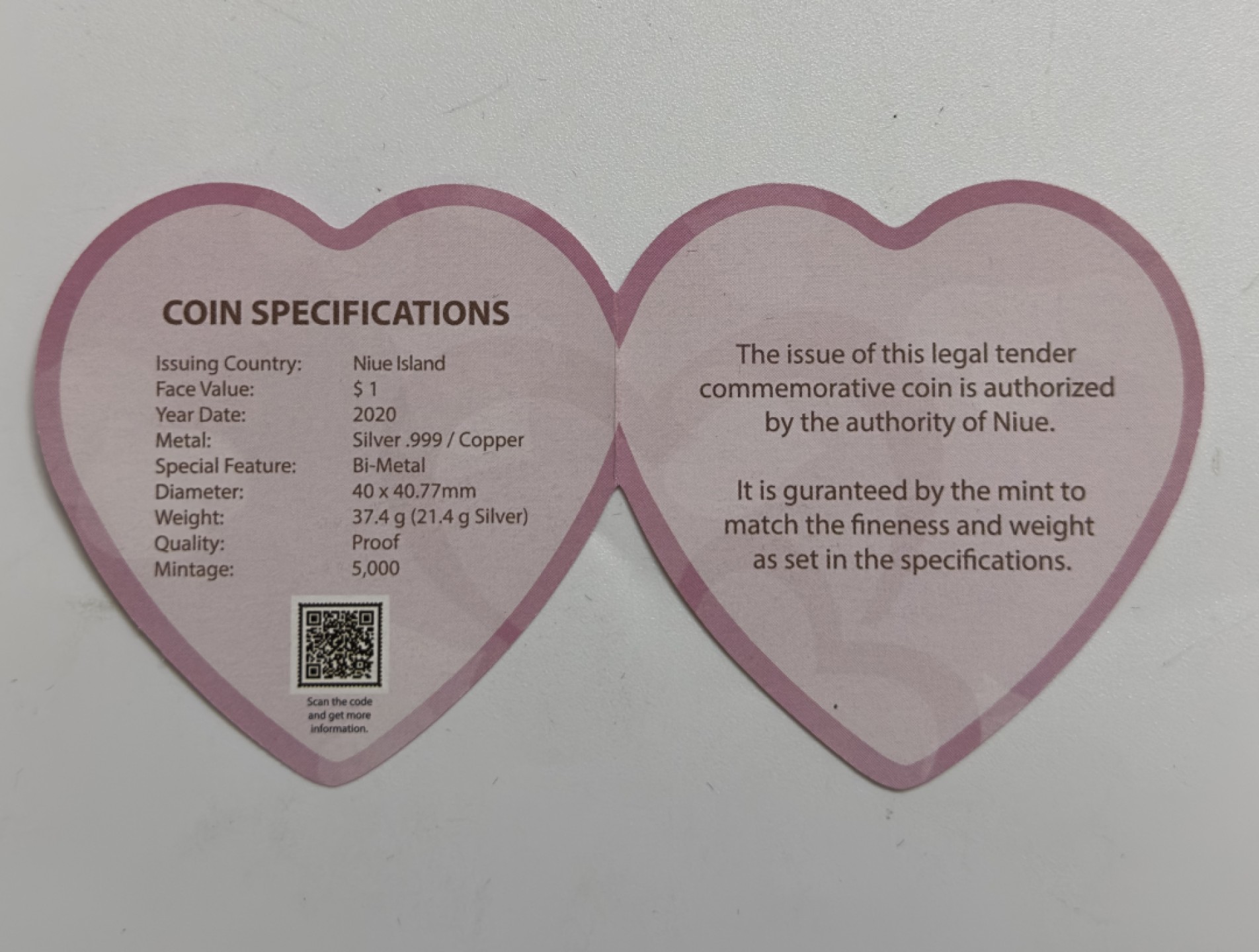 【金钰满堂钱币】拍卖第一期 希望大家多多捧场 2020年纽埃爱情颂歌心形双金属纪念银币情人节银币