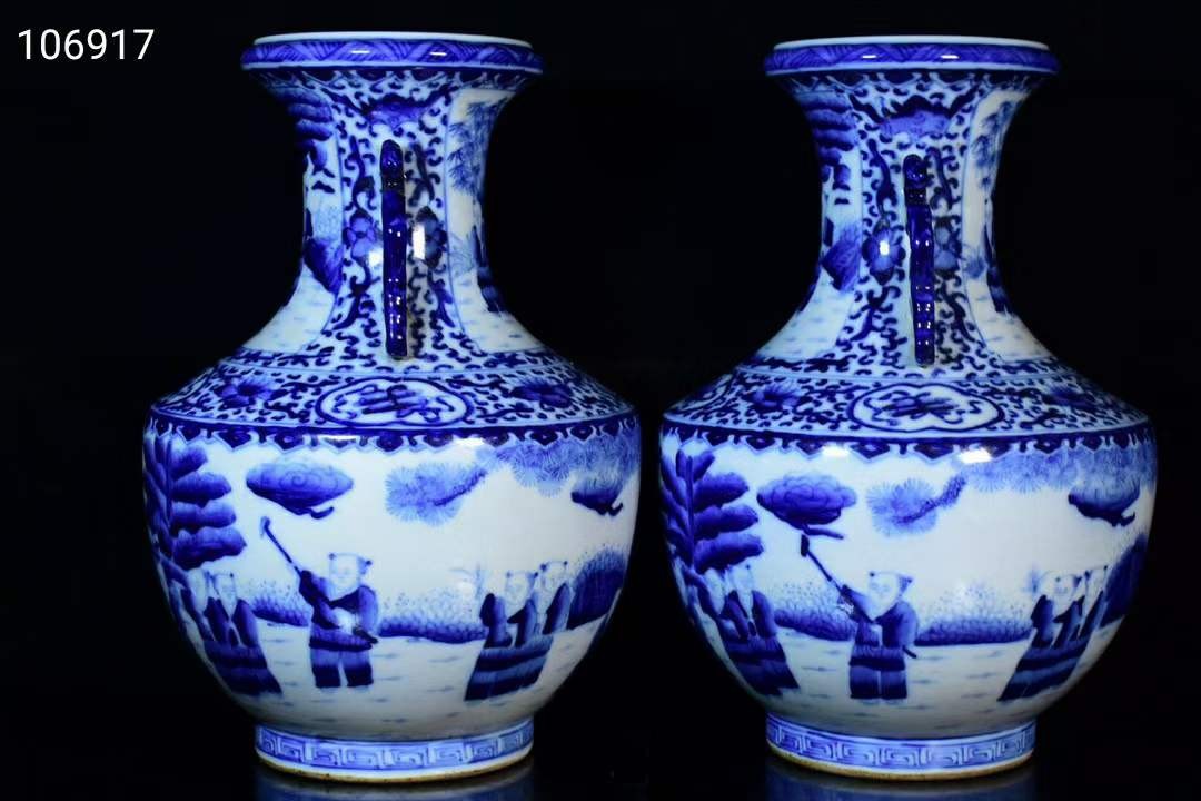 大清康熙时期荣锦堂制青花人物挂耳瓶- 亚太艺术品- 亚太艺术品- 麦稀奇