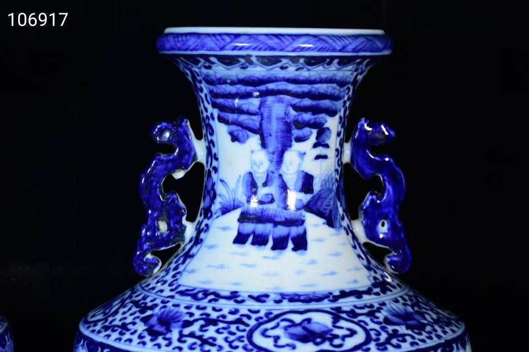 大清康熙时期荣锦堂制青花人物挂耳瓶- 亚太艺术品- 亚太艺术品- 麦稀奇