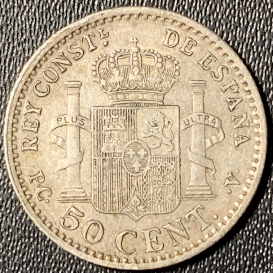 紫瑗钱币——第291期拍卖 西班牙 1904年 阿方索十三世 少年头 50分 2.5克 0.835银