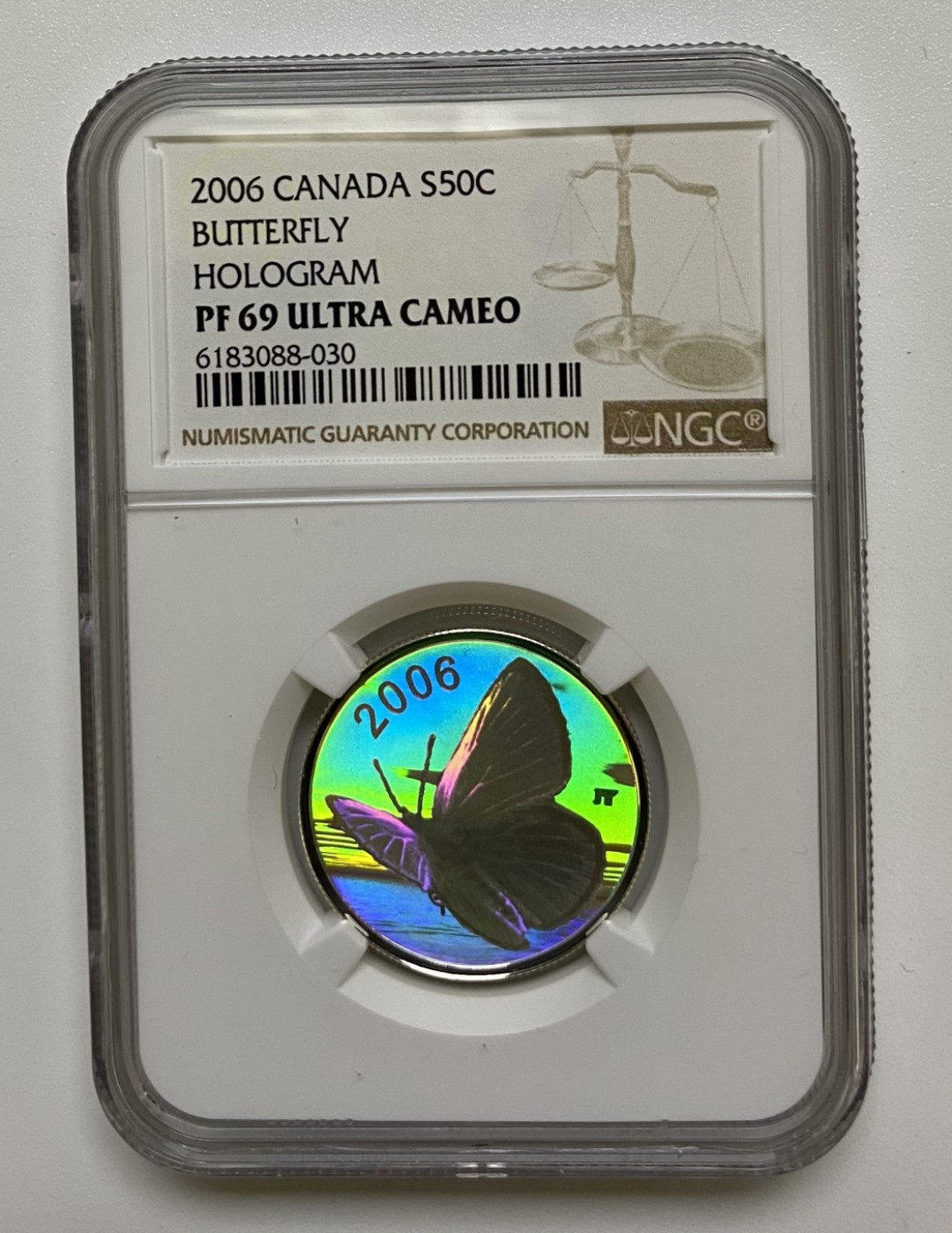 【金钰满堂钱币】拍卖第一期 希望大家多多捧场 2006年加拿大幻彩蝴蝶精制银币评级NGC69分