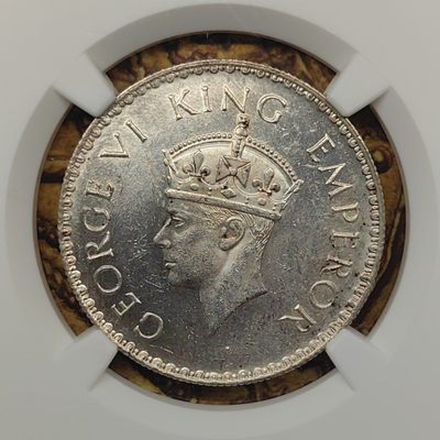 第19期钱币微拍 - NGC MS63 英属印度 1938年B版 乔治六1卢比银币 高银特年
