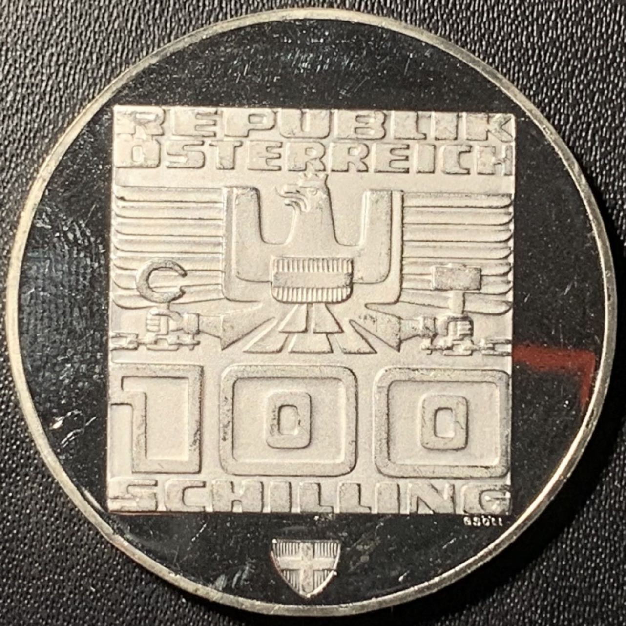 紫瑗钱币——第296期拍卖 奥地利 1976年 因斯布鲁克冬奥运 会标 100先令 24克 0.64银 精制