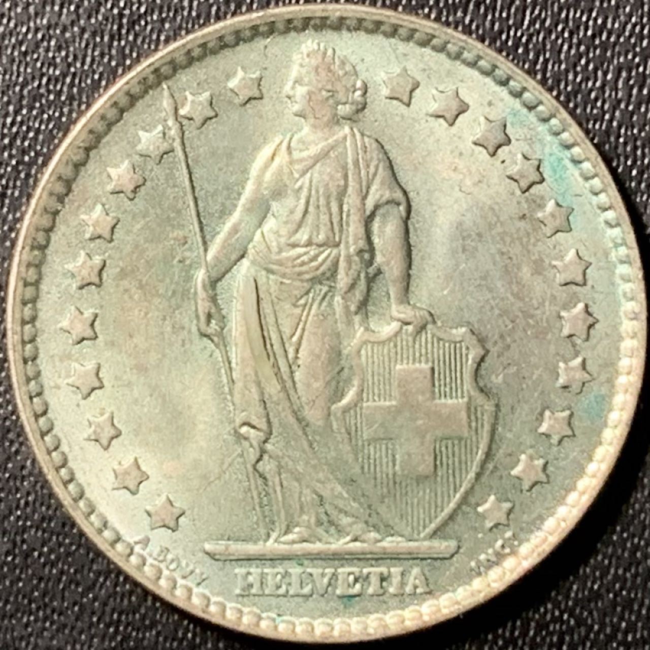 紫瑗钱币——第296期拍卖 瑞士 1963年 赫尔维蒂亚 1法郎 5克 0.835银 UNC