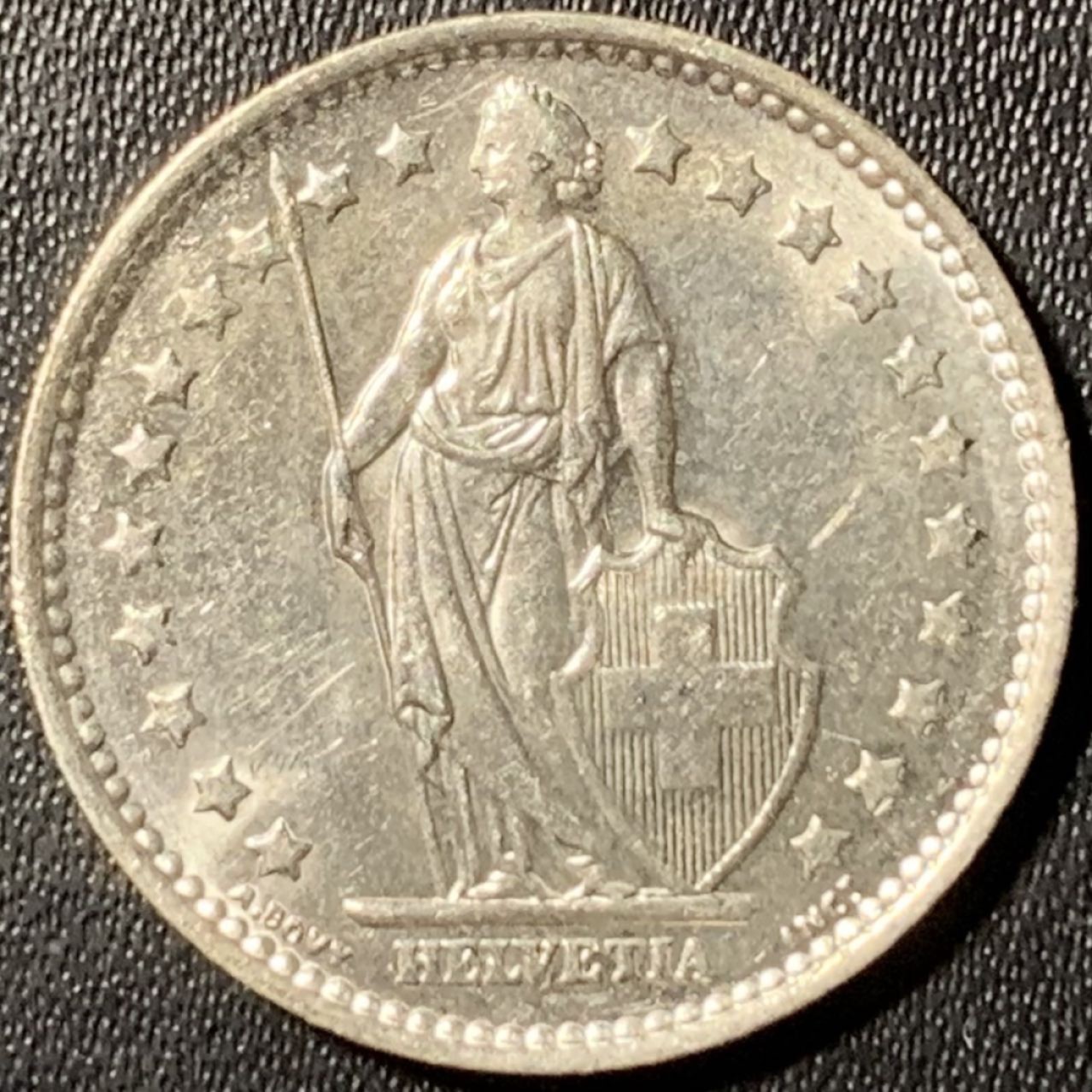 紫瑗钱币——第296期拍卖 瑞士 1967年 赫尔维蒂亚 1法郎 5克 0.835银 UNC