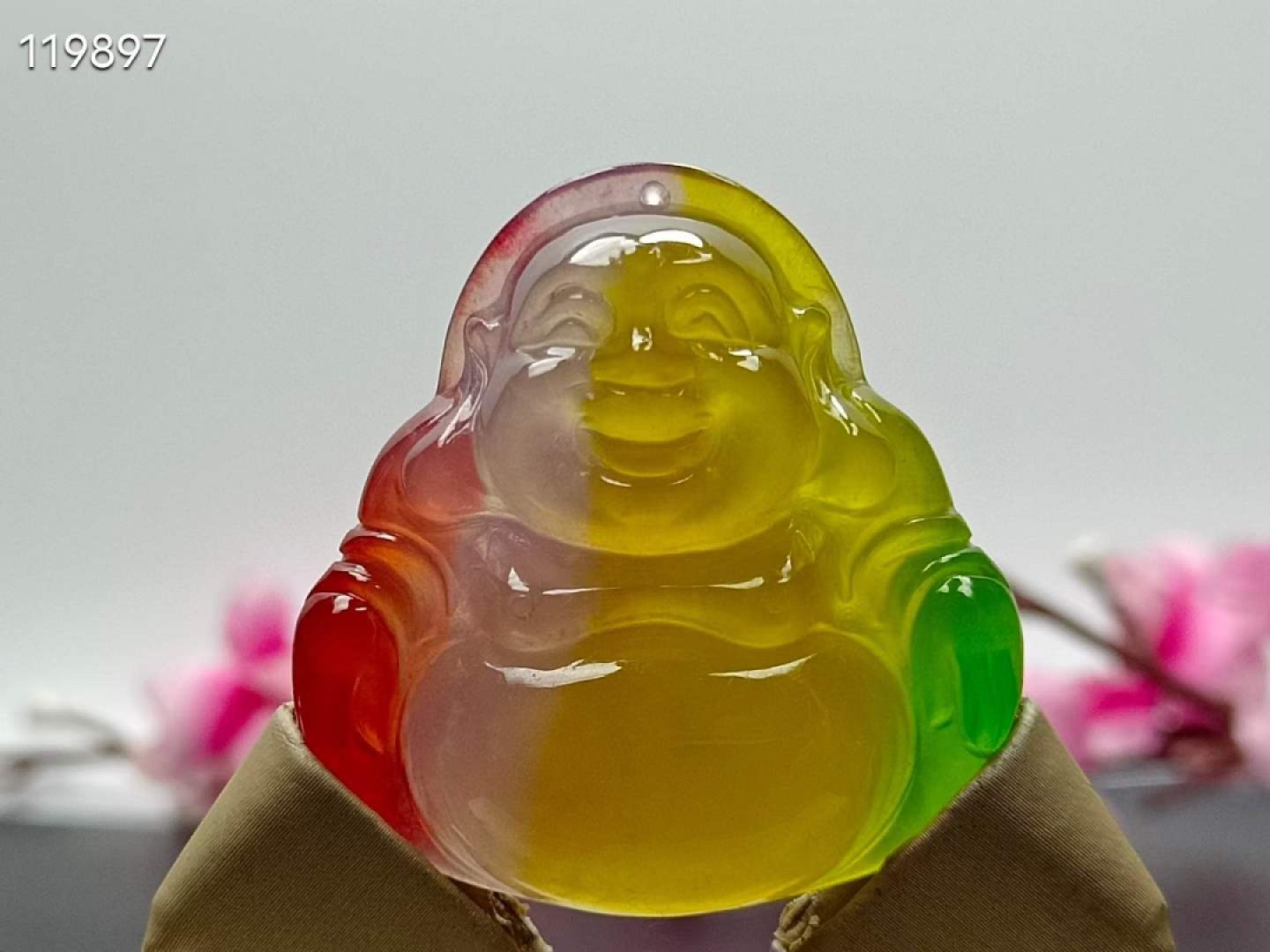 顶级龙石种多彩翡翠弥勒佛，整料雕刻，水头超好，超级完美，重40.8克